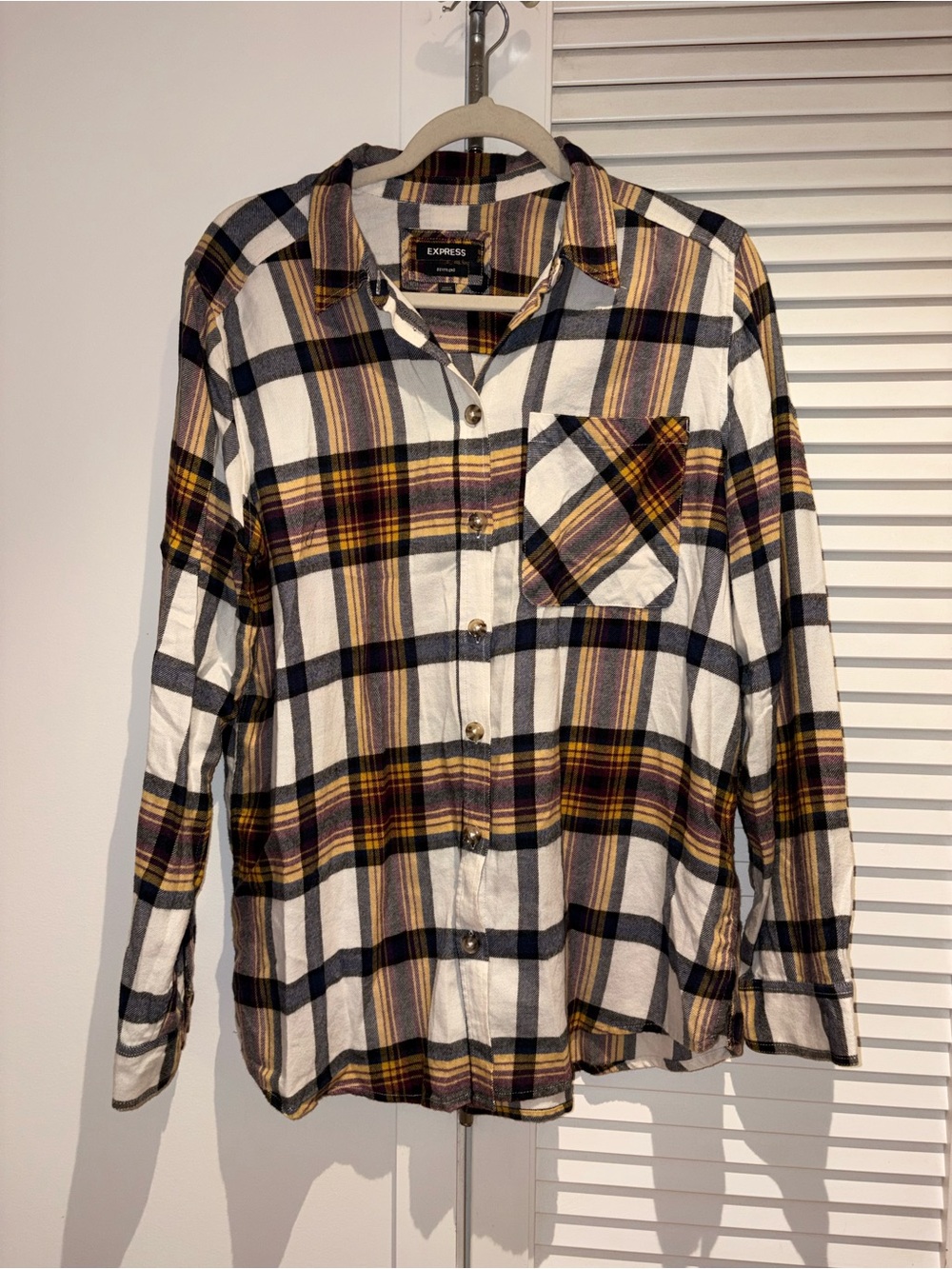Express Women's White Multicolor Plaid Button-Up Shirt